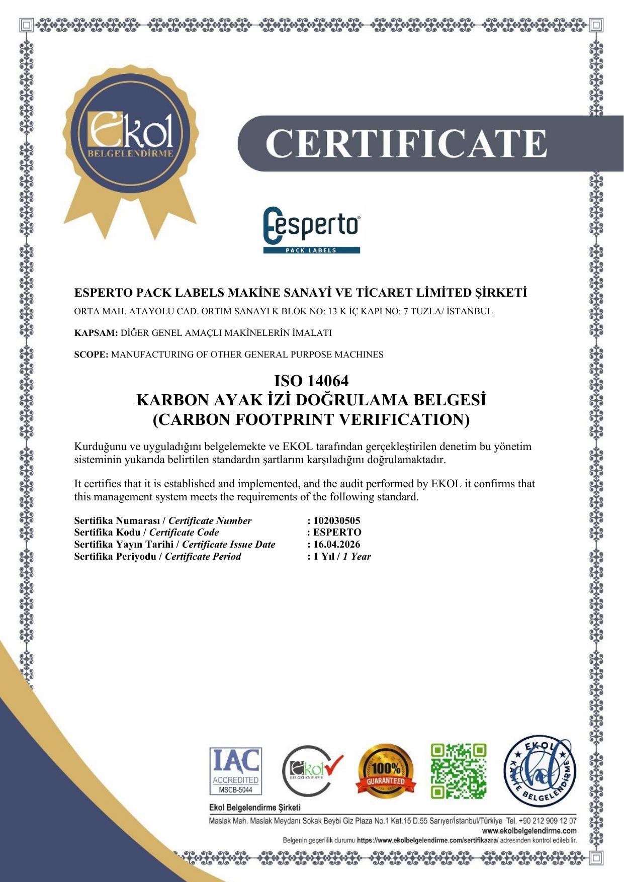 ISO 14064 – Karbon Ayak İzi Doğrulama Belgesi