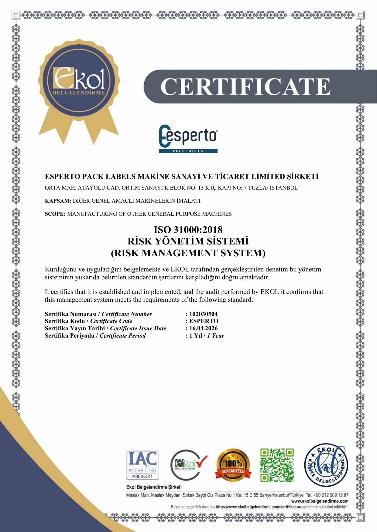ISO 31000:2018 – Risk Yönetim Sistemi